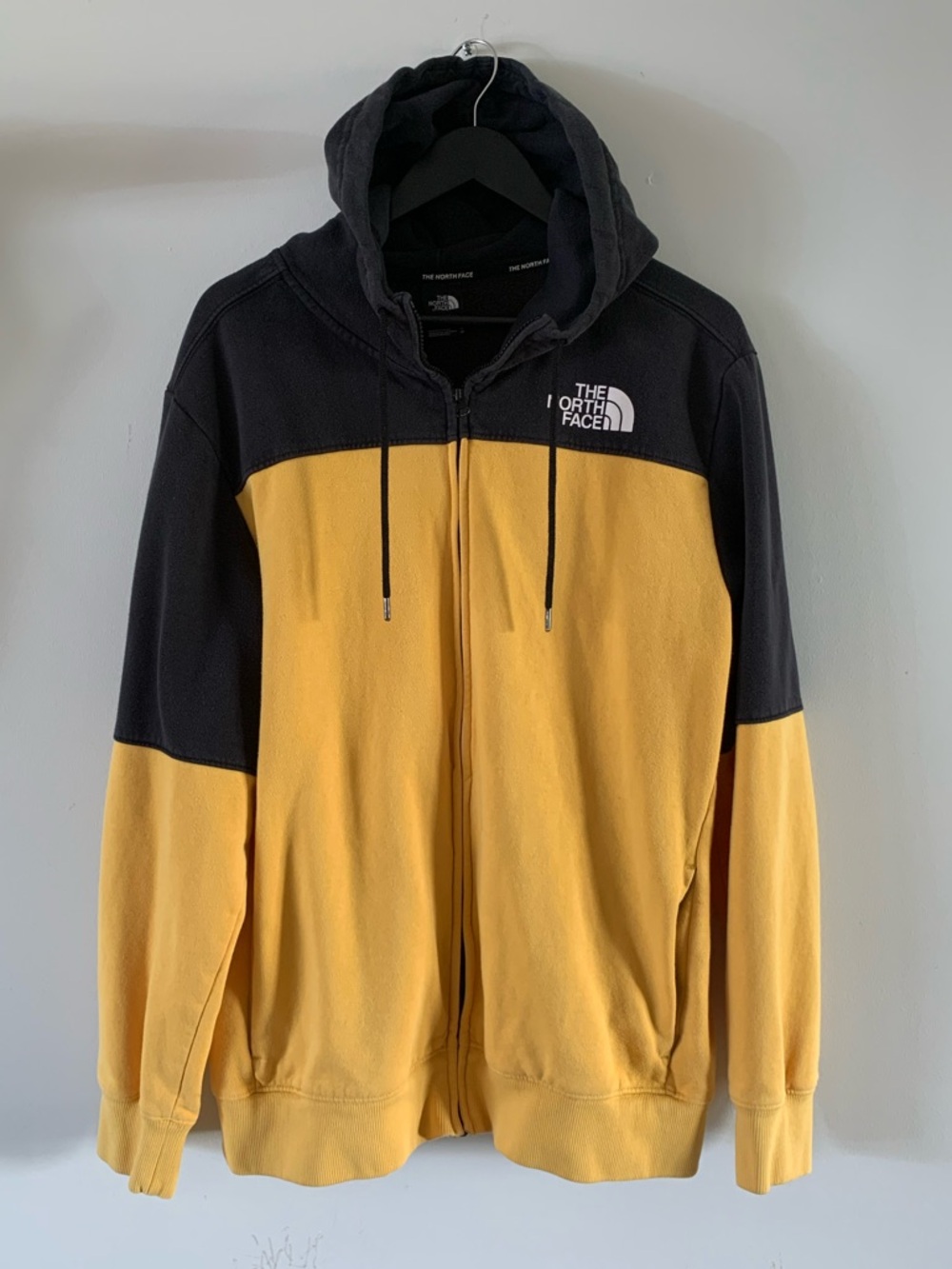 The North Face Men's Black and Yellow Hooded Zip-Up Fleece